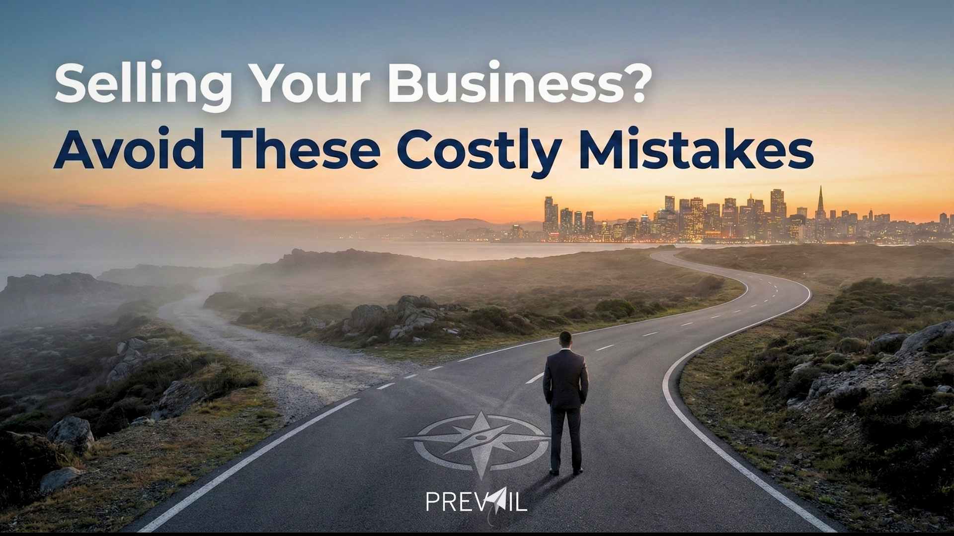 High-net-worth business owner standing at a crossroads symbolizing the decision to sell a business and avoid costly exit mistakes through strategic planning and financial foresight.